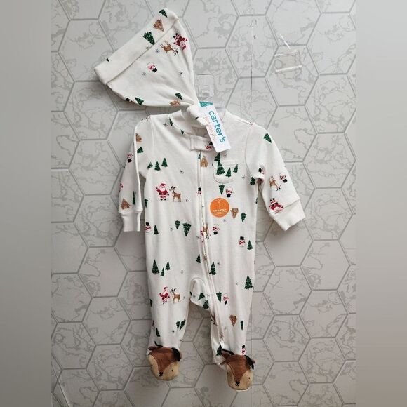 Carter’s Baby Christmas Sleeper & Hat Size 3 Months - Picture 2 of 3